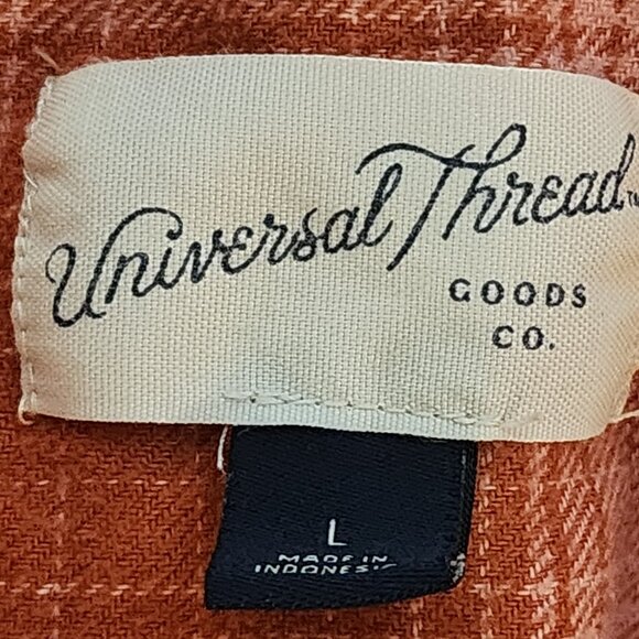 Universal Thread Salmon Pink Plaid LS Flannel Style Recycled Cotton Button Up L - Picture 15 of 16